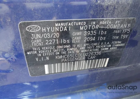 2020 Hyundai Ioniq Hybrid Blue из США, поврежденный, VIN KMHC65LC0LU226336